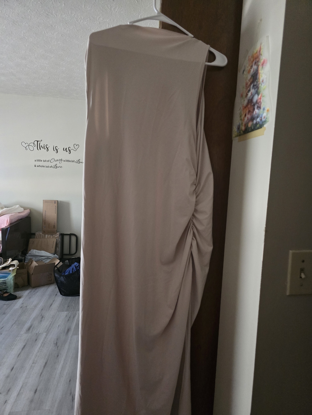 SHEIN Beige/Taupe Maxi Dress with Side Ruching
